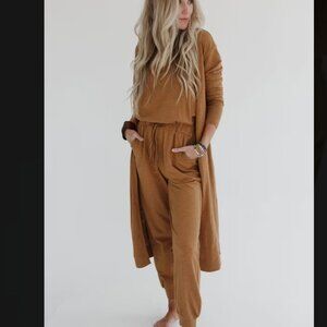 New Set to Go Textured Jumpsuit And Cardigan Set